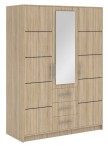 Szafa otwierana z szufladami BALI D3  147x200x57,5cm dąb sonoma + lustro 