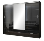 Szafa przesuwna MARSYLIA 250 z oświetleniem LED  czarny/czarny połysk + lustro
