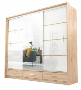 Szafa przesuwna ALASKA 255 DĄB ARTISAN/BIAŁY POŁYSK/LUSTRO