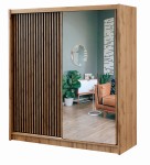 Szafa przesuwna z lamelami i lustrem LONDON 203 L DĄB WOTAN/CZARNY/LUSTRO 