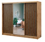 Szafa przesuwna z lamelami LONDON 250 L DĄB WOTAN/CZARNY/LUSTRO