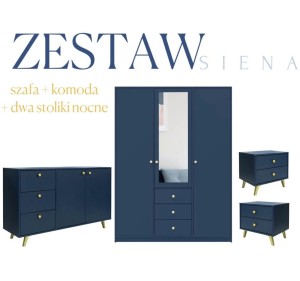 ZESTAW do sypialni szafa, komoda, stoliki nocne SIENA ciemny błękit