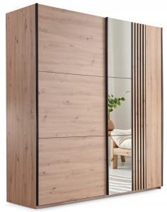 Szafa przesuwna z lustrem SINTRA 203 Dąb Artisan / Czarny / Lustro