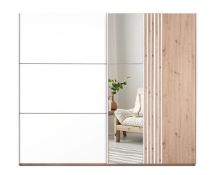 Szafa przesuwna z lustrem SINTRA 250 biały /dąb wotan /lamele 