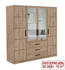 Szafa otwierana, garderoba z lustrem KOS D4 196x200x57,5 cm dąb artisan  