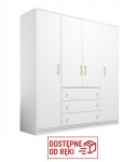 Szafa otwierana czterodrzwiowa RETRO D4 196cm biała + złoto uchwyty