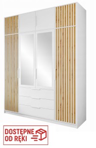 Szafa otwierana BALI LUX D4 z nadstawką biały/wotan/lamele/ lustro 