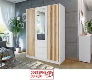 Szafa otwierana z lustrem i lamelami  150cm BALI LUX D3 biały/ lustro 