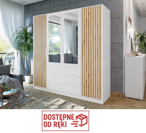 Szafa otwierana z lamelami i lustrem 196cm BALI LUX D4 biały/ lustro 