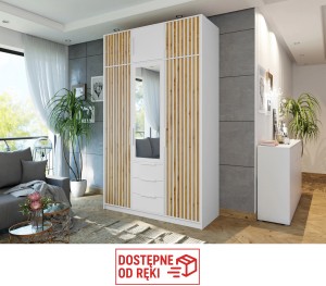 Szafa otwierana z lustrem i lamelami  + nadstawka BALI LUX D3 150 biały/ lustro  